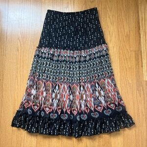 Black multi printed boho maxi skirt